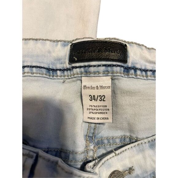 Bleecker & Mercer Men Blue Distressed Slim Fit 5-Pocket Stretch Jeans Size 34/32 - Picture 8 of 14